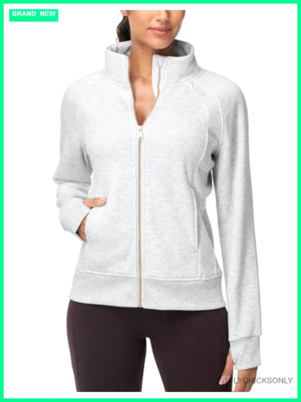 Full Zip Fleece Sweatshirt Stand Collar Thumbholes Zip Up Workout Jacket